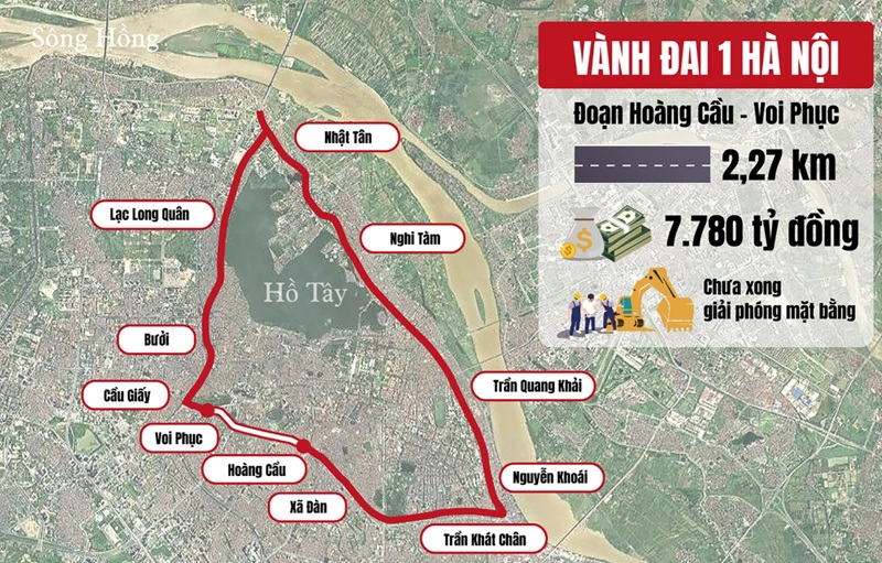 Tiến độ đường vành đai 1 Hoàng Cầu - Voi Phục
